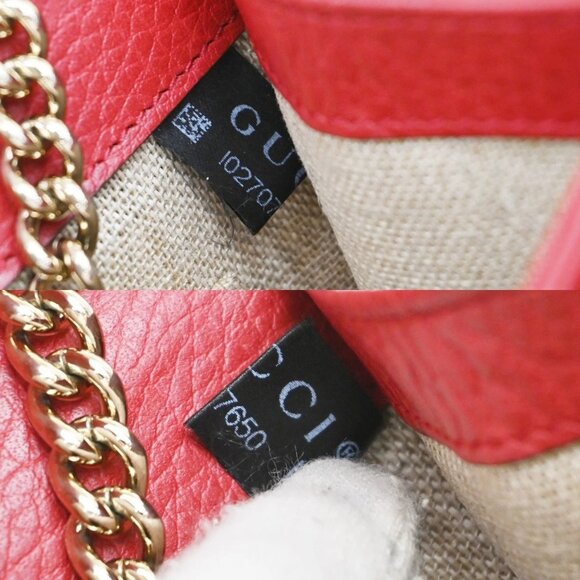 GUCCI Logo Interlocking G Chain Mini Shoulder Bag Leather Red GHW Italy - Picture 14 of 16
